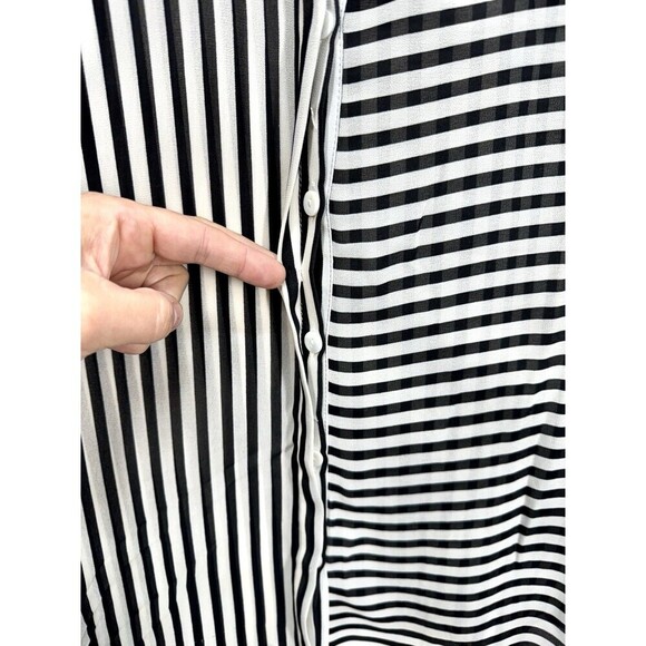 Chicos Semi Sheer Button Top Womens 0/Small Black White Stripe Side Tie 3/4 Slv - Picture 9 of 13
